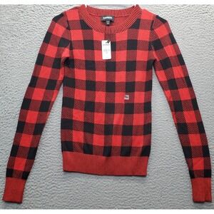Express Sweater Women 2XS Multi Buffalo Plaid Ribbed Cuff/Hem Crew Neck Pullover